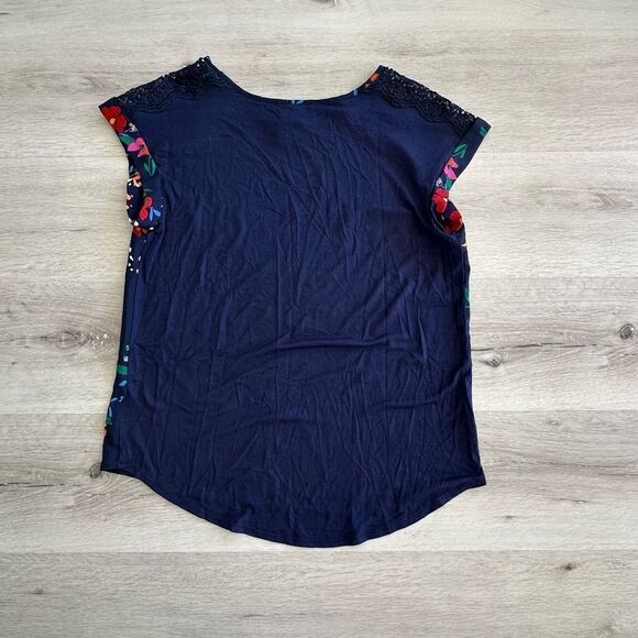FORTUNE + IVY Allison Mixed Material Blouse Navy S NWT STITCH FIX - Picture 7 of 7
